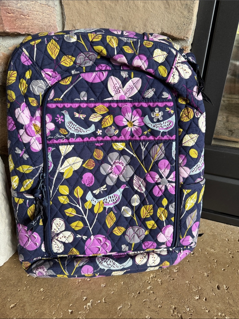 Vera Bradley retired Floral Nightingale Navy Quilted Backpack Trolley Sleeve